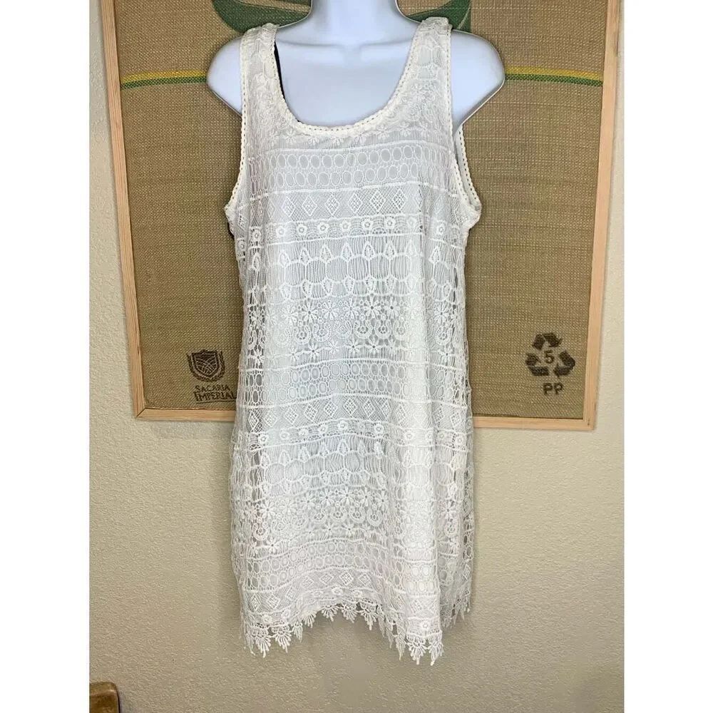 H&M Divided White Crochet Lace Sleeveless Mini Dress Size 14